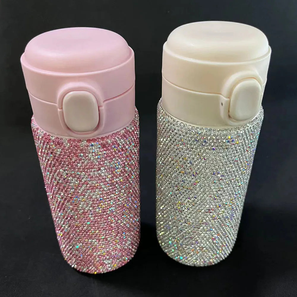 Bling Diamond Stainless Steel Spring Cap Insulation Cup Portable Vacuum Flasks Office Mug Travel Water Bottle Double Thermoses