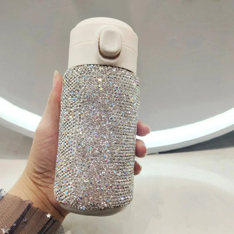 Bling Diamond Stainless Steel Spring Cap Insulation Cup Portable Vacuum Flasks Office Mug Travel Water Bottle Double Thermoses