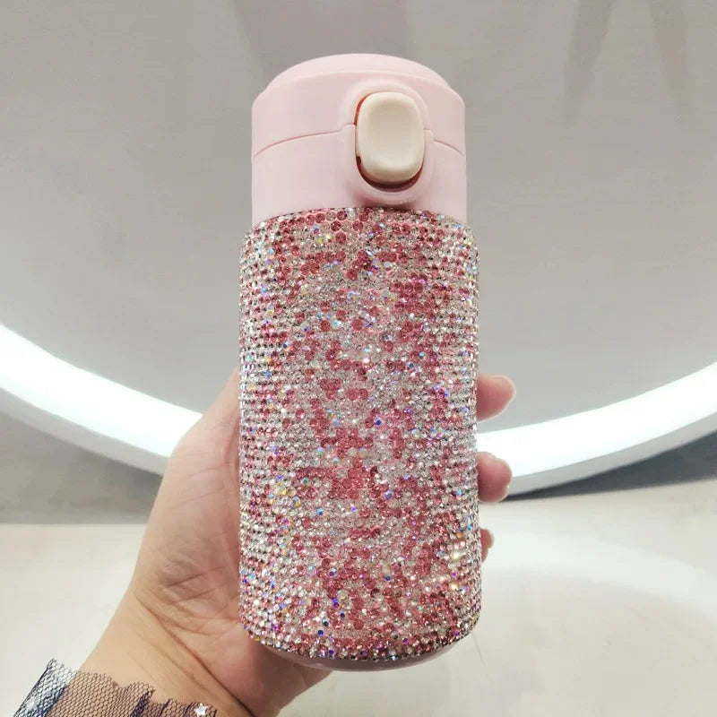 300ml Bling Diamond Stainless Steel Spring Cap Insulation Cup Portable Vacuum Flasks Women's Office Mug Travel double Thermoses