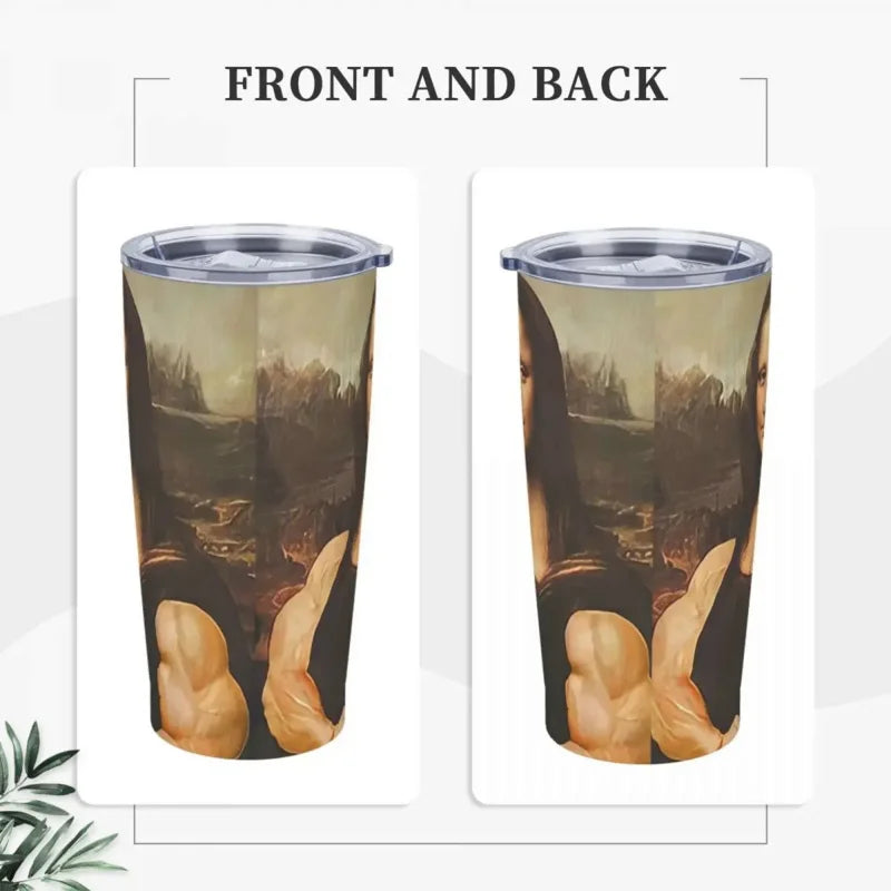 Funny Monalisa Body Strong Tumbler Vacuum Insulated Parody Coffee Cups with Lid Straw Travel Outdoor Mug Hot Cold Drink, 20oz