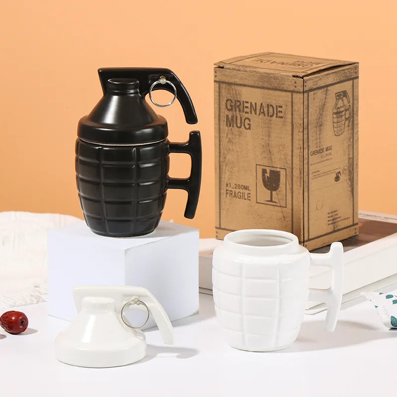Creative Grenade Mug Funny Coffee Cup Shaped Ceramic Cup with Lid Modeling Cup Living Room Home Decoration 350ml Water Cup