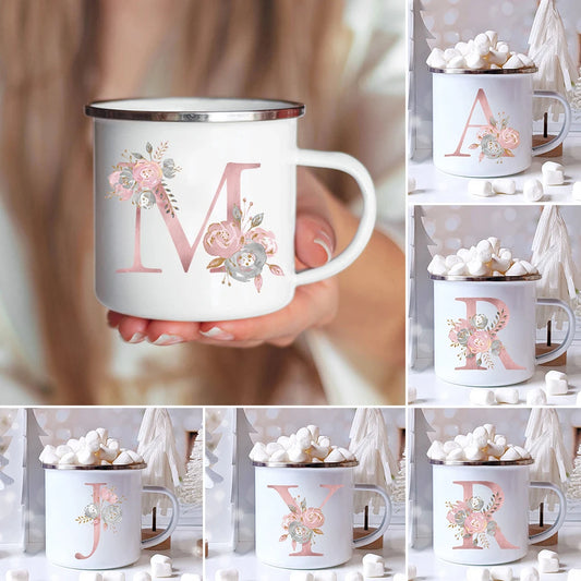 pink floral enamel coffee mugs