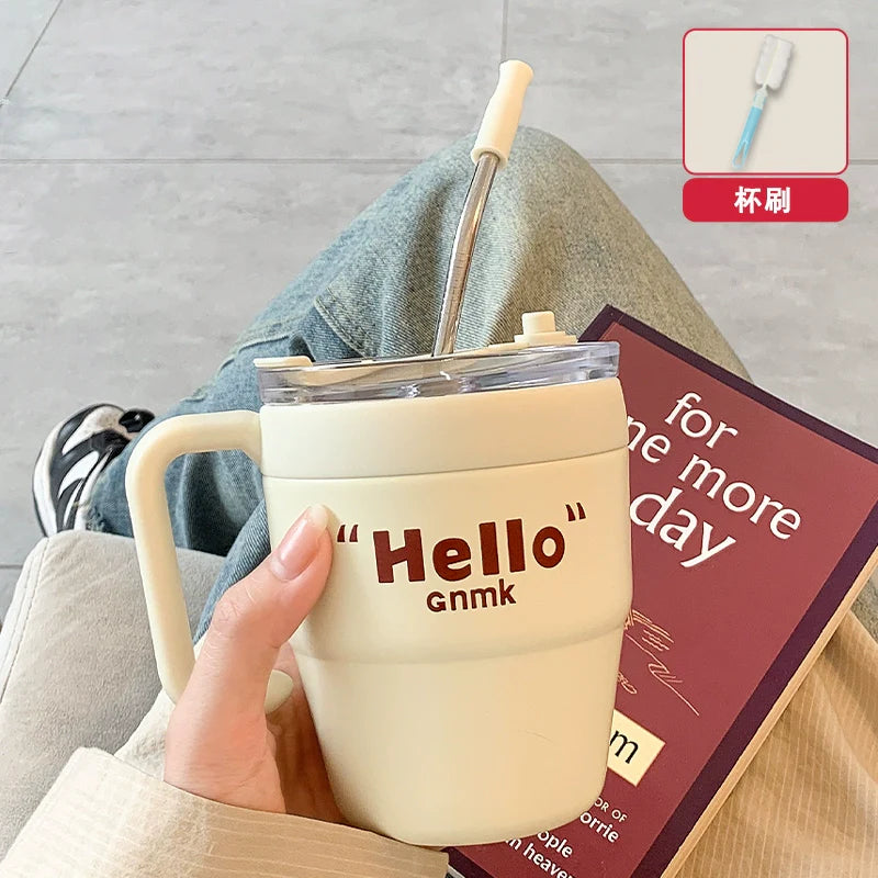 Creative Insulated Mug Stainless Steel Water Cup with Lid Office Lady Good-looking Student Household Straw Cup