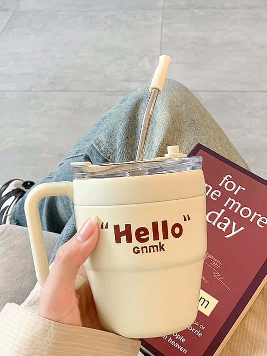 Creative Insulated Mug Stainless Steel Water Cup with Lid Office Lady Good-looking Student Household Straw Cup