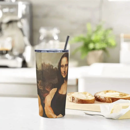 Funny Monalisa Body Strong Tumbler Vacuum Insulated Parody Coffee Cups with Lid Straw Travel Outdoor Mug Hot Cold Drink, 20oz