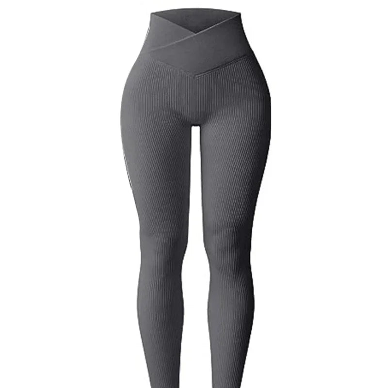 Yoga Leggings for Women Slim Cut Casual Leggings Seamless High Waist Yoga Leggings Ribbed Pattern Solid Color Long for Women's
