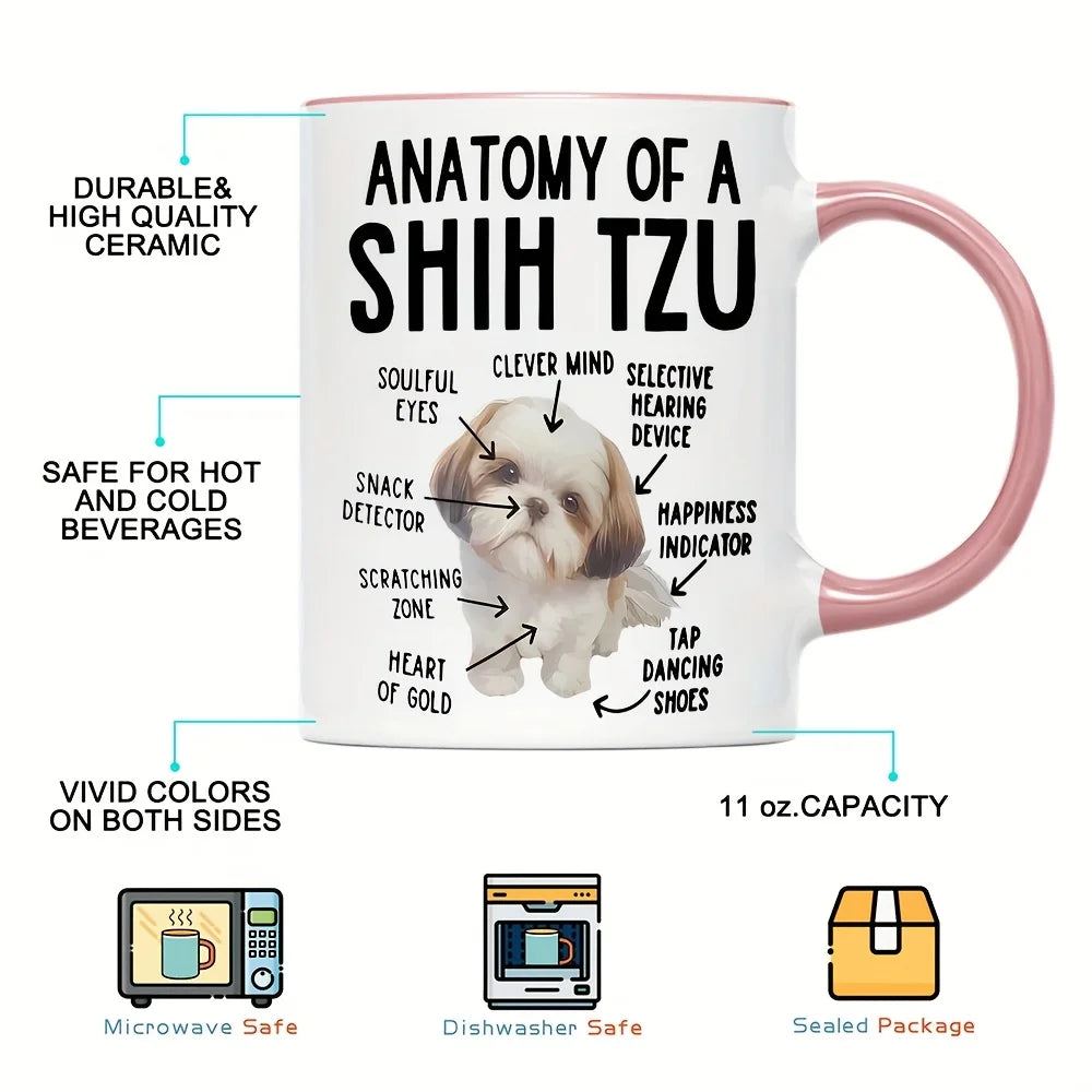 [Funny Coffee Mug] Funny Shih Tzu Anatomy Coffee Mug | Cute Cartoon Design, Perfect Gift for Pet Lovers, Mom, Dad, or Shih Tzu E