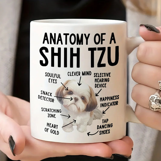 [Funny Coffee Mug] Funny Shih Tzu Anatomy Coffee Mug | Cute Cartoon Design, Perfect Gift for Pet Lovers, Mom, Dad, or Shih Tzu E