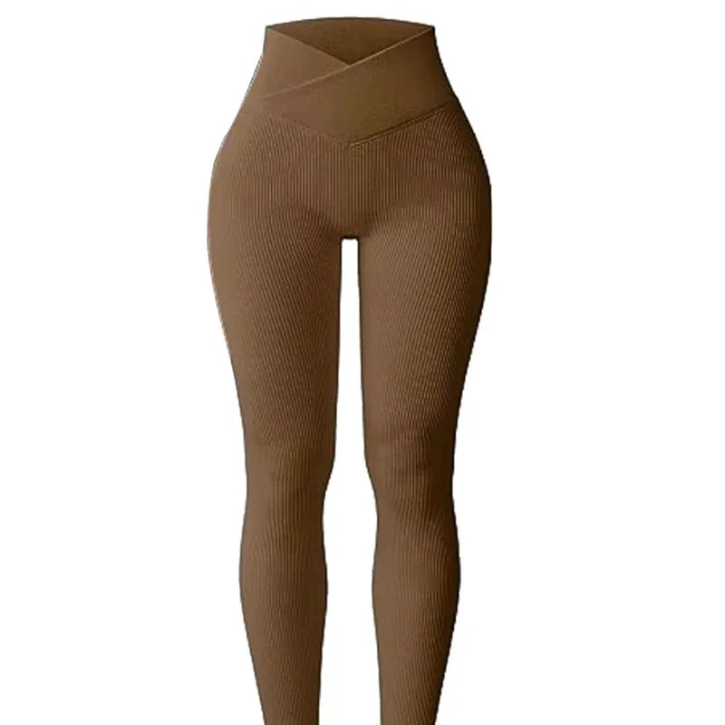 Yoga Leggings for Women Slim Cut Casual Leggings Seamless High Waist Yoga Leggings Ribbed Pattern Solid Color Long for Women's