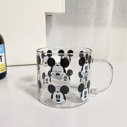MINISO Korean ins style Mickey glass cup cute high temperature resistant with lid spoon milk water cup coffee mug