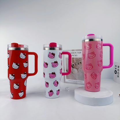 40Oz Sanrio Hello Kitty Stainless Steel Insulated Mug Pink with Handle Straw Mugs Large Capacity Thermos Drinks Coke Coffee Mug