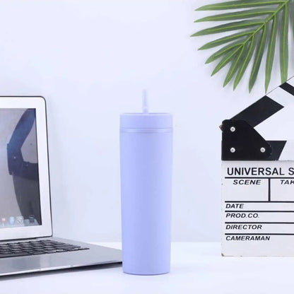 double wall tumbler cup with straws