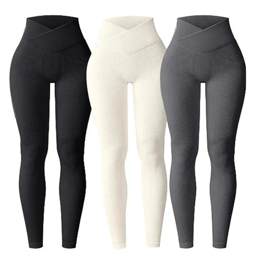 Yoga Leggings for Women Slim Cut Casual Leggings Seamless High Waist Yoga Leggings Ribbed Pattern Solid Color Long for Women's