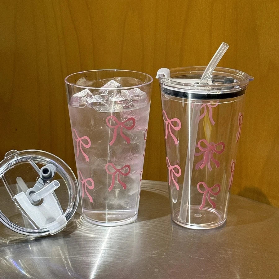500ml Pink Bow Plastic Cup