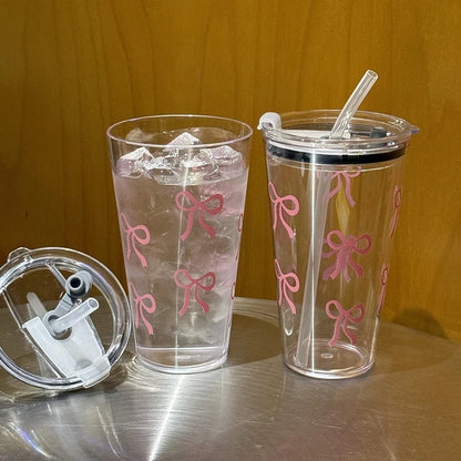 500ml Pink Bow Plastic Cup