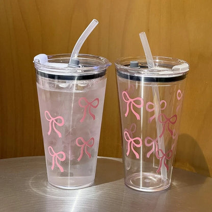 500ml Pink Bow Plastic Cup