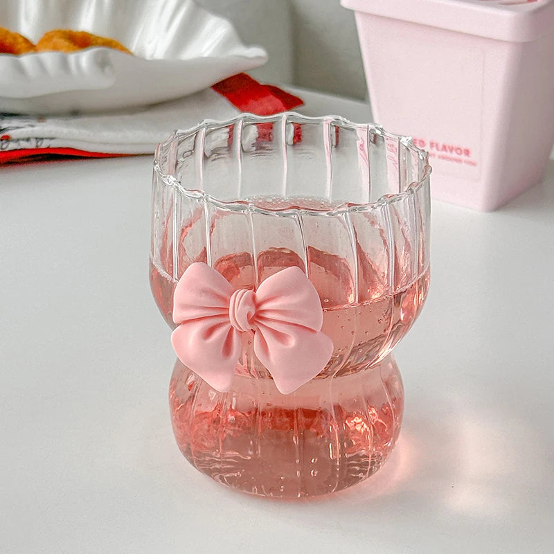 Pink Bow Glass Cute Water Cup