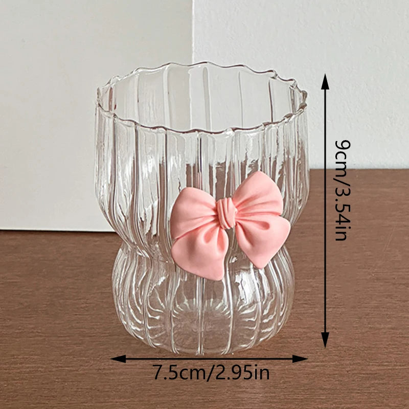 Pink Bow Glass Cute Water Cup