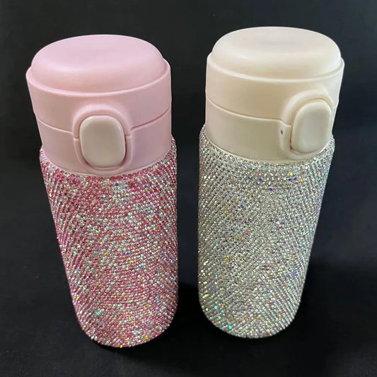 Bling Diamond Stainless Steel Spring Cap Insulation Cup Portable Vacuum Flasks Office Mug Travel Water Bottle Double Thermoses