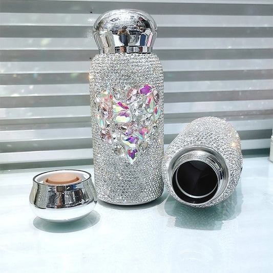 260ml Luxury Diamond Stainless Steel Vacuum Flask Bling Rhinestone Water Bottles Portable Mini Thermoses Coffee Cup Mug