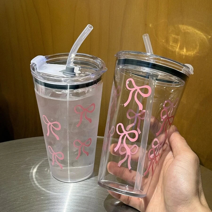 500ml Pink Bow Plastic Cup
