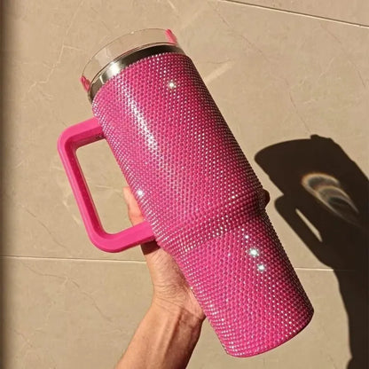 40oz Rhinestone Tumbler Stainless Steel Straw Women Cup Shiny Diamond Travel Car Thermoses Coffee Mug Water Bottle Drinkware