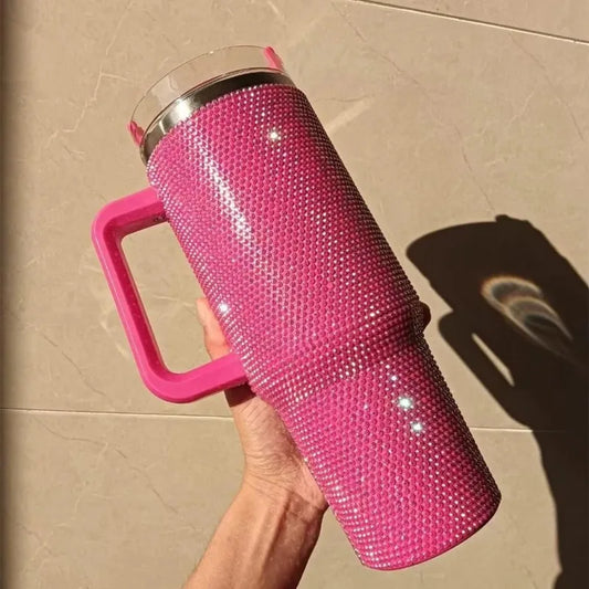 40oz Rhinestone Tumbler Stainless Steel Straw Women Cup Shiny Diamond Travel Car Thermoses Coffee Mug Water Bottle Drinkware