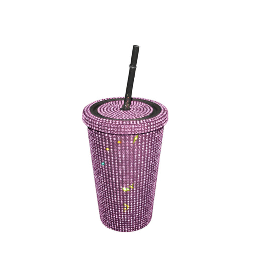 Bling Rhinestones Plastic Tumbler Cup with Lid Sparkling Diamond Straw Water Bottle Car Coffee Cup Mug 450ml