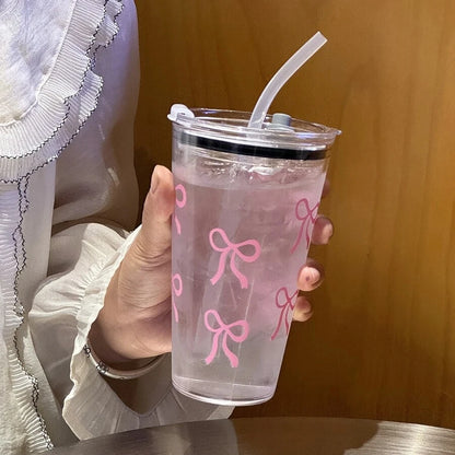 500ml Pink Bow Plastic Cup