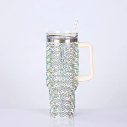 40oz Rhinestone Tumbler Stainless Steel Straw Women Cup Shiny Diamond Travel Car Thermoses Coffee Mug Water Bottle Drinkware
