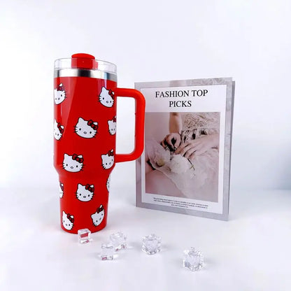40Oz Sanrio Hello Kitty Stainless Steel Insulated Mug Pink with Handle Straw Mugs Large Capacity Thermos Drinks Coke Coffee Mug