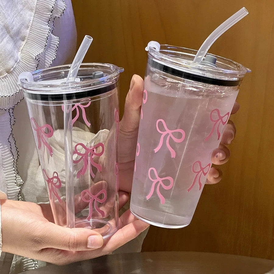 500ml Pink Bow Plastic Cup