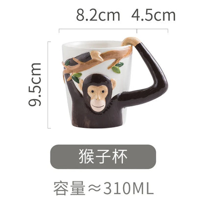 Funny Gibbon Underglaze Colored Mug,3D Monkey Visual Design Creative Ceramic Coffee Milk Cup,Handle Design Anti Scald Practical