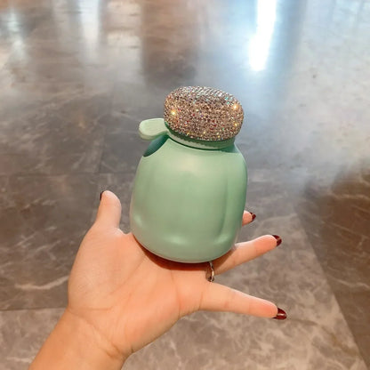Mini Bling Diamond Stainless Steel Vacuum Flask With Hand Carry Cute Girl Student Thermal Coffee Mug Pocket Water Bottle 250ml
