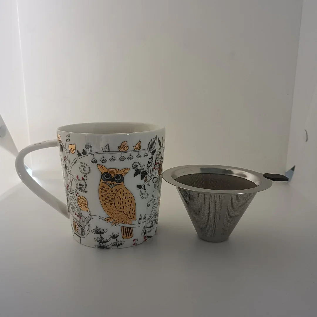 18OZ Big Mug Cup Porcelain Mugs for Ice Coffee Designer Golden Deer Owl Hug Printing on Cups Made of Ceramic and Original Design