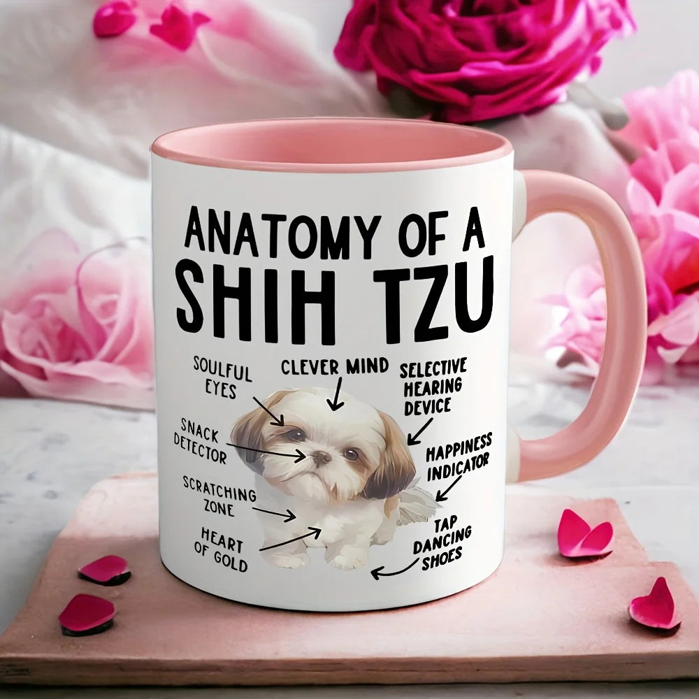 [Funny Coffee Mug] Funny Shih Tzu Anatomy Coffee Mug | Cute Cartoon Design, Perfect Gift for Pet Lovers, Mom, Dad, or Shih Tzu E