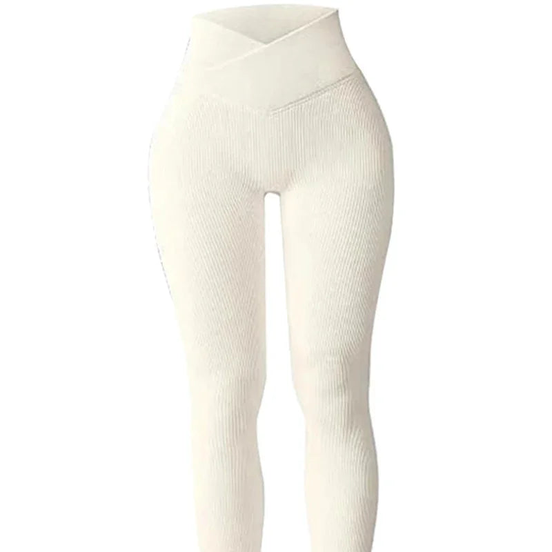 Yoga Leggings for Women Slim Cut Casual Leggings Seamless High Waist Yoga Leggings Ribbed Pattern Solid Color Long for Women's