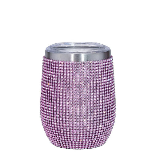Stainless Steel Glitter Insulated Thermal Tumbler Egg Shape Cup Bling Wine Beer Coffee Mug Water Bottle Rhinestone Vacuum Flasks