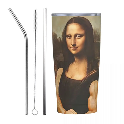 Funny Monalisa Body Strong Tumbler Vacuum Insulated Parody Coffee Cups with Lid Straw Travel Outdoor Mug Hot Cold Drink, 20oz