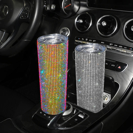 Bling Rhinestones 20OZ Stainless Steel Tumbler Cup with Lid Straw Sparkling Diamond Water Bottle Car Coffee Cup Mug
