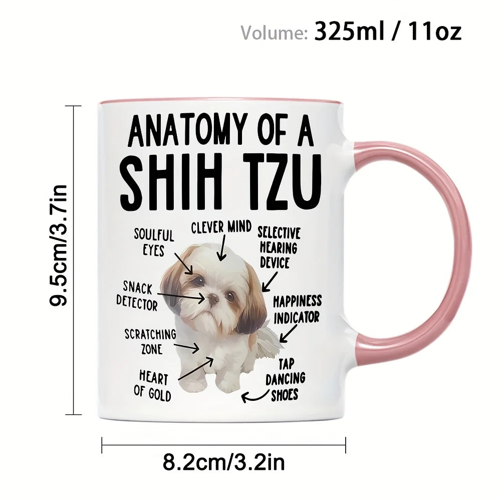 [Funny Coffee Mug] Funny Shih Tzu Anatomy Coffee Mug | Cute Cartoon Design, Perfect Gift for Pet Lovers, Mom, Dad, or Shih Tzu E
