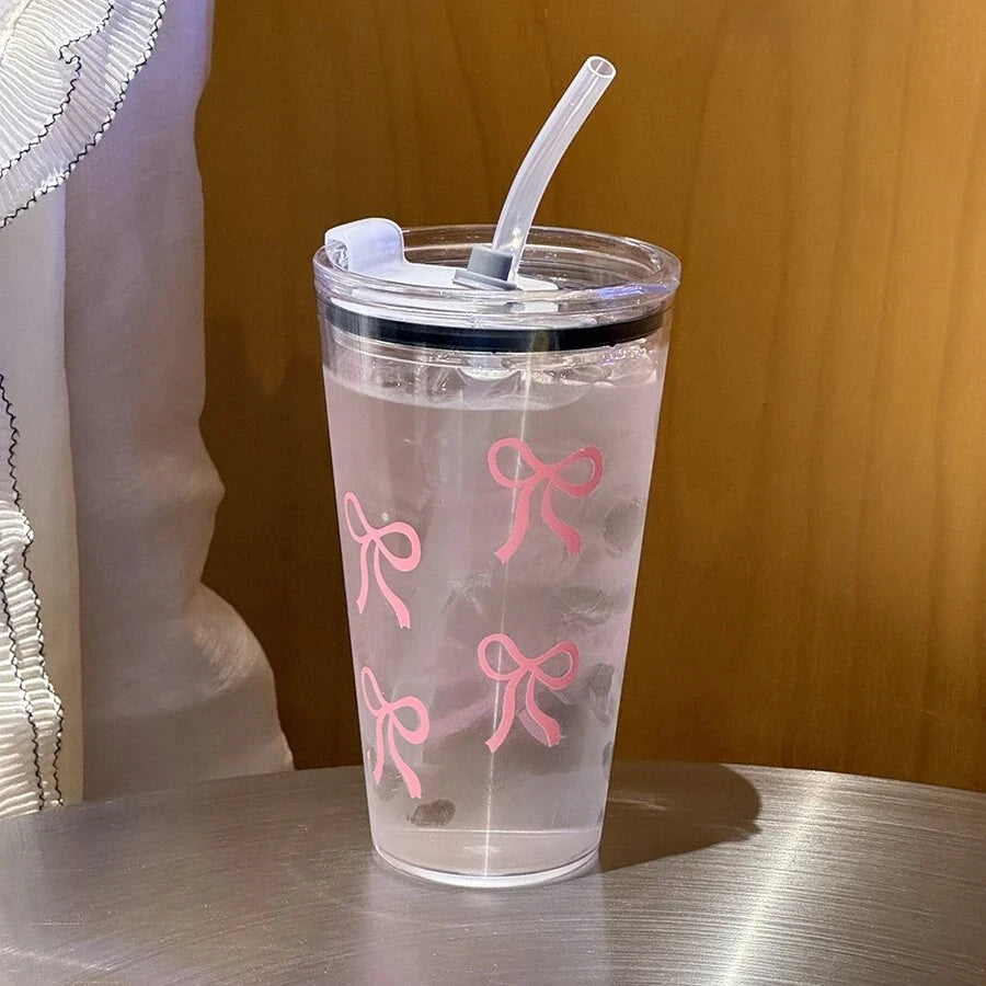 500ml Pink Bow Plastic Cup