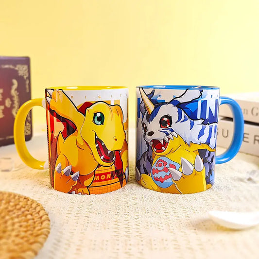 Digimon Water Cup Animation Peripheral Agumon Gabumon Patamon Dilumon Cartoon Print Ceramic Milk Coffee Mug Christmas Gift