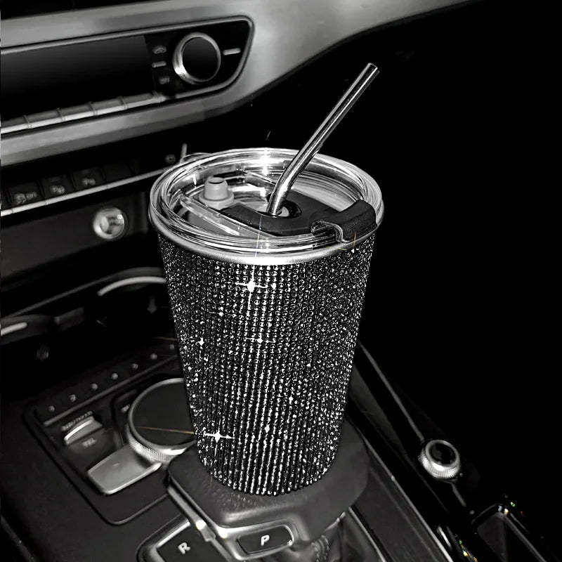 16.9oz Bling Diamond Straw Cup Rhinestone Stainless Steel Coffee Cups with Lid Glitter Car Auto Water Bottle for Women Girl Gift