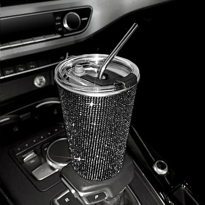 16.9oz Bling Diamond Straw Cup Rhinestone Stainless Steel Coffee Cups with Lid Glitter Car Auto Water Bottle for Women Girl Gift