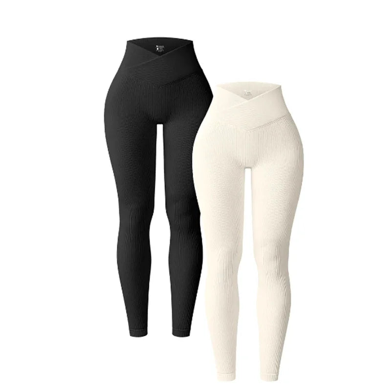 Yoga Leggings for Women Slim Cut Casual Leggings Seamless High Waist Yoga Leggings Ribbed Pattern Solid Color Long for Women's