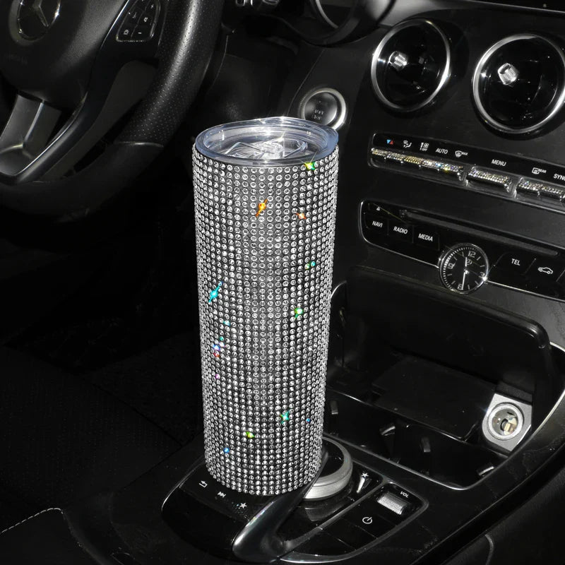 Bling Rhinestones 20OZ Stainless Steel Tumbler Cup with Lid Straw Sparkling Diamond Water Bottle Car Coffee Cup Mug