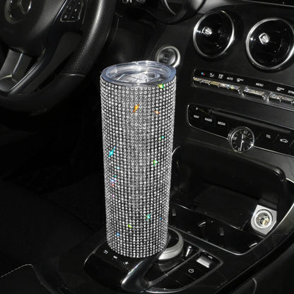 Bling Rhinestones 20OZ Stainless Steel Tumbler Cup with Lid Straw Sparkling Diamond Water Bottle Car Coffee Cup Mug
