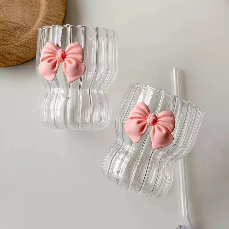 Pink Bow Glass Cute Water Cup
