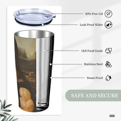 Funny Monalisa Body Strong Tumbler Vacuum Insulated Parody Coffee Cups with Lid Straw Travel Outdoor Mug Hot Cold Drink, 20oz